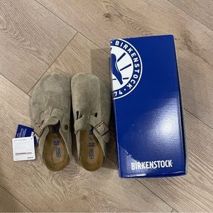 NWT Birkenstock Boston Soft Footbed Suede Leather Taupe